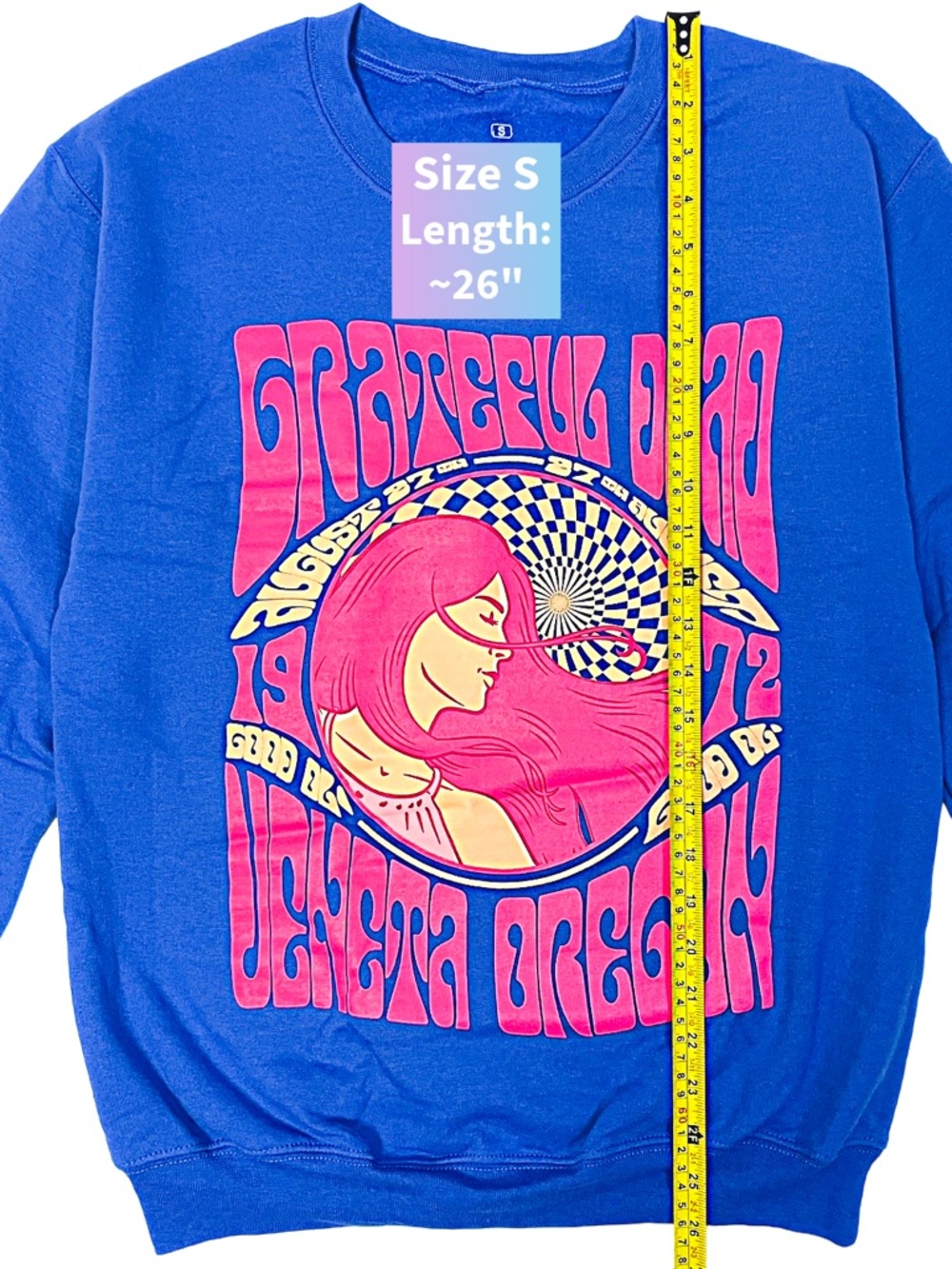 Grateful Dead 8-27-72 Veneta Oregon Crewneck Sweatshirt Blue Pink Unisex S NWT - Picture 7 of 9